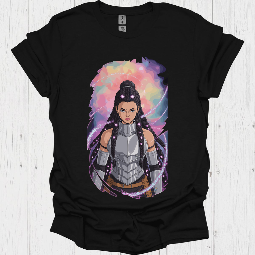 Female Warrior Anime Style T Shirt V4 - Black