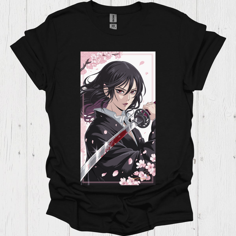Female Warrior Samurai Girl Anime Style T Shirt V2 - Black