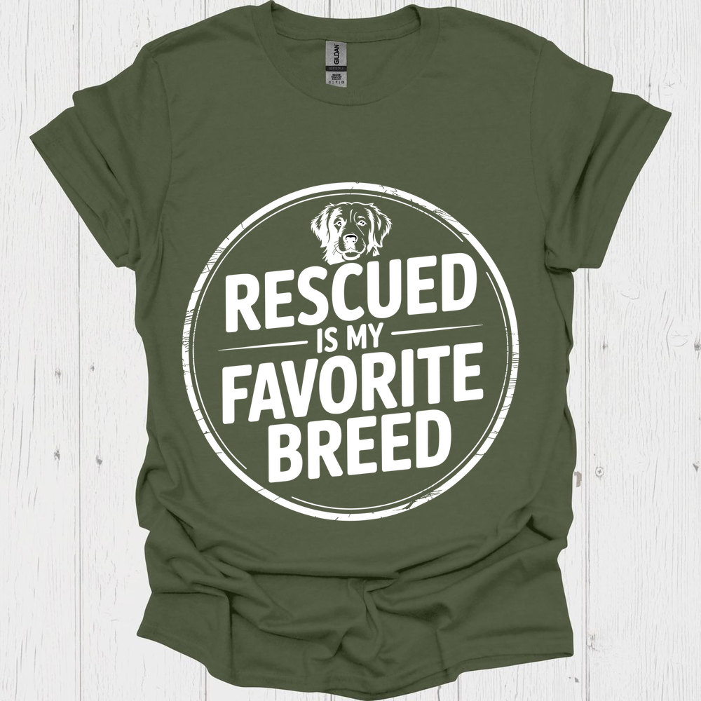 Rescued Is My Favoite Breed V7b - Heather Military Green