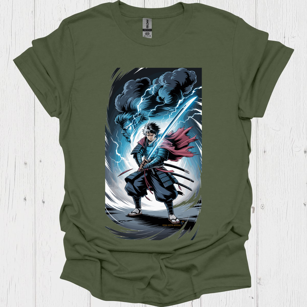 Anime Warrior T Shirt V9 - Heather Military Green