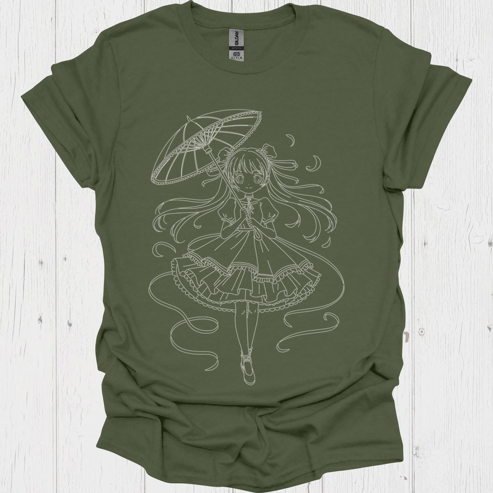 Female Anime Unisex T Shirt Graphic V1b - Heather Military Green