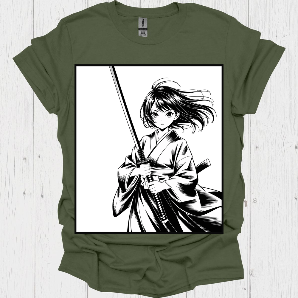 Female Anime Unisex T Shirt Graphic V3 - Heather Military Green