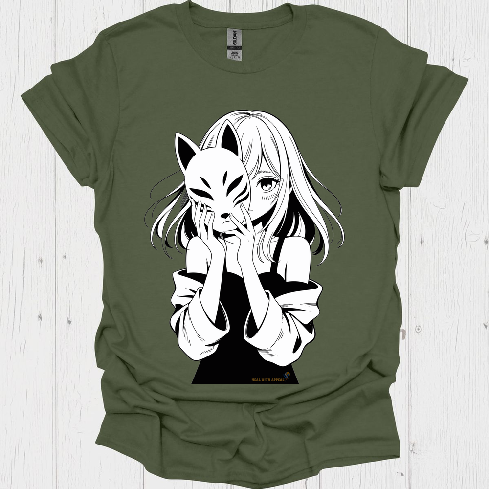 Female Anime Unisex T Shirt Graphic V4 - Heather Military Green