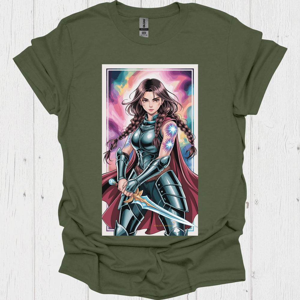 Female Warrior Anime Style T Shirt V6 - Heather Military Green