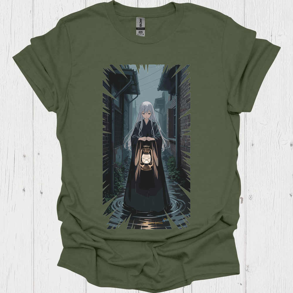 Ghostly Anime Girl T Shirt V1 - Heather Military Green