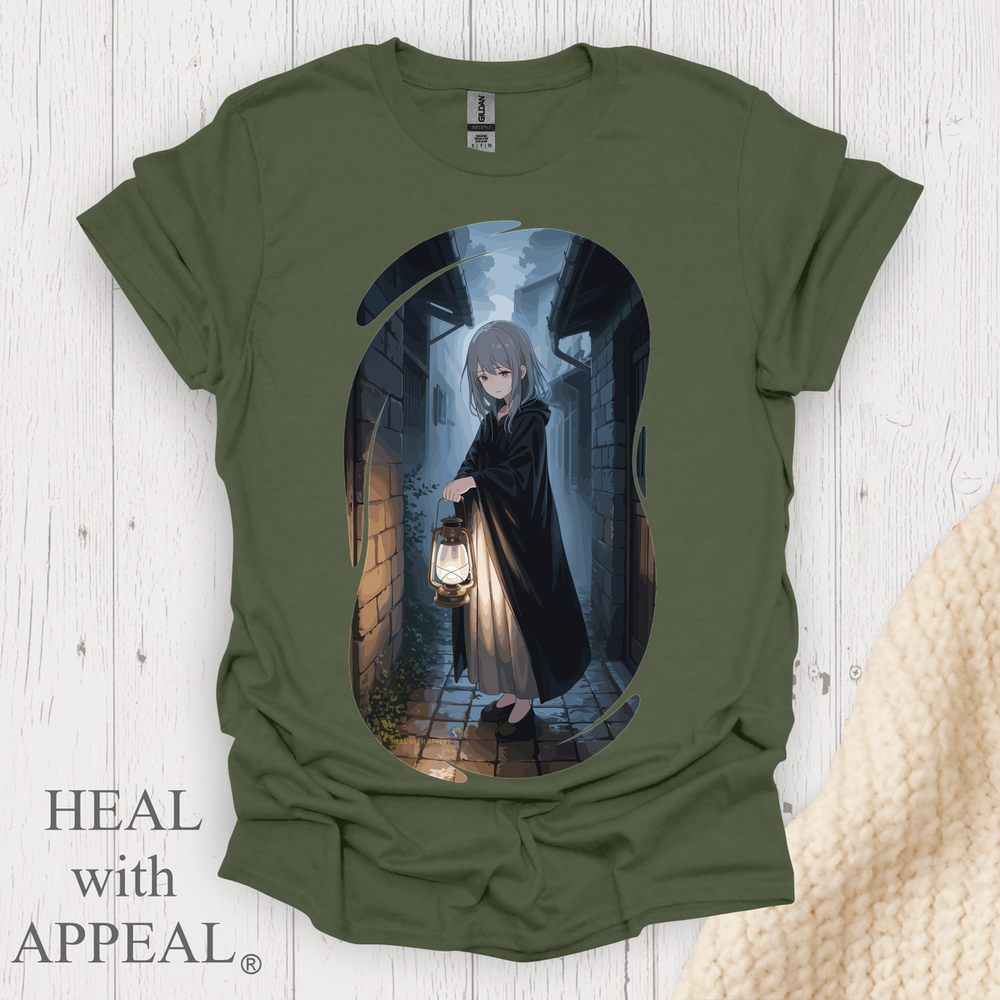 Ghostly Anime Girl T Shirt V2 - Heather Military Green