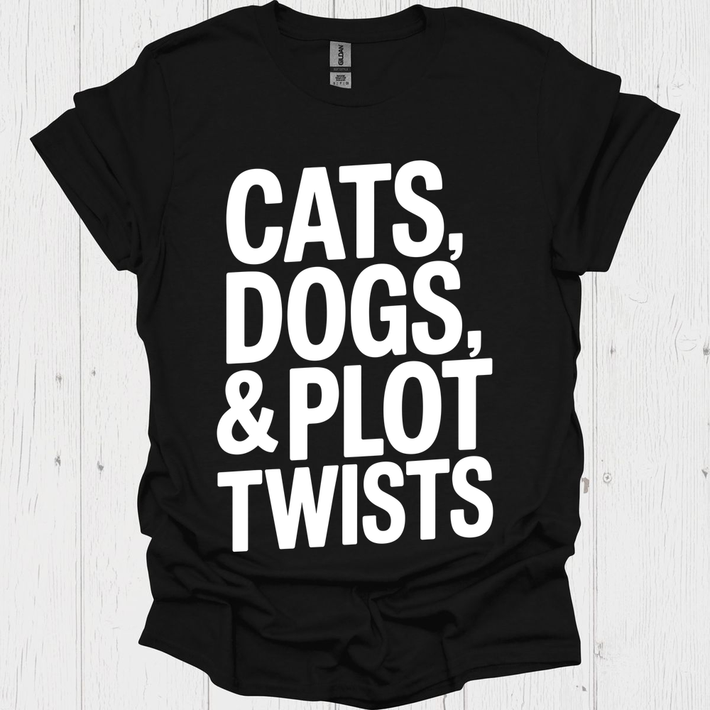 Cats Dogs And Plots 2b Pet Lover T-Shirt Book Lovers & Pet Lovers T-Shirt