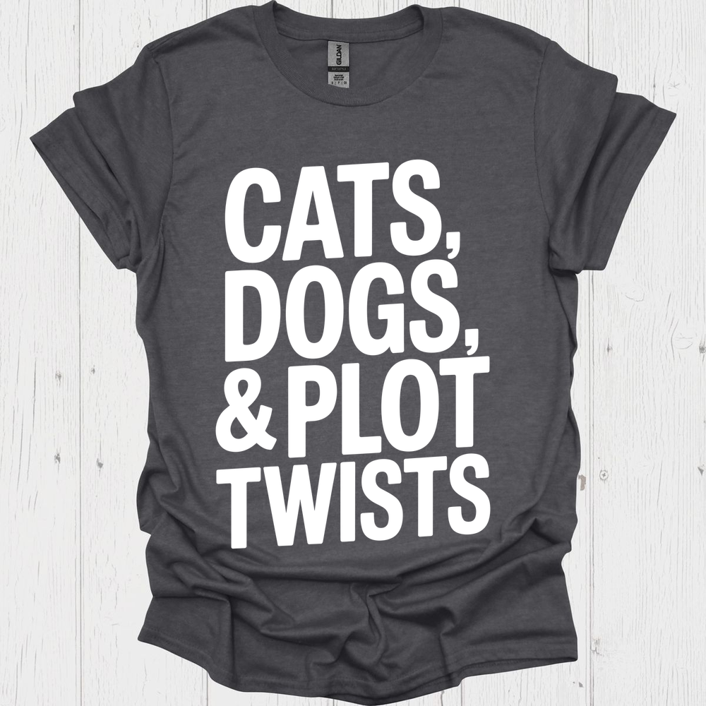 Cats Dogs And Plots 2b Pet Lover T-Shirt Book Lovers & Pet Lovers T-Shirt