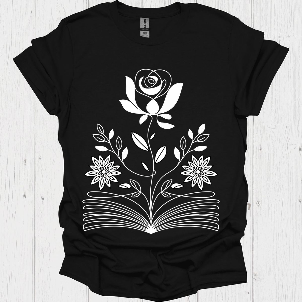 Line Art Floral Book V1b Book Lover T-Shirt