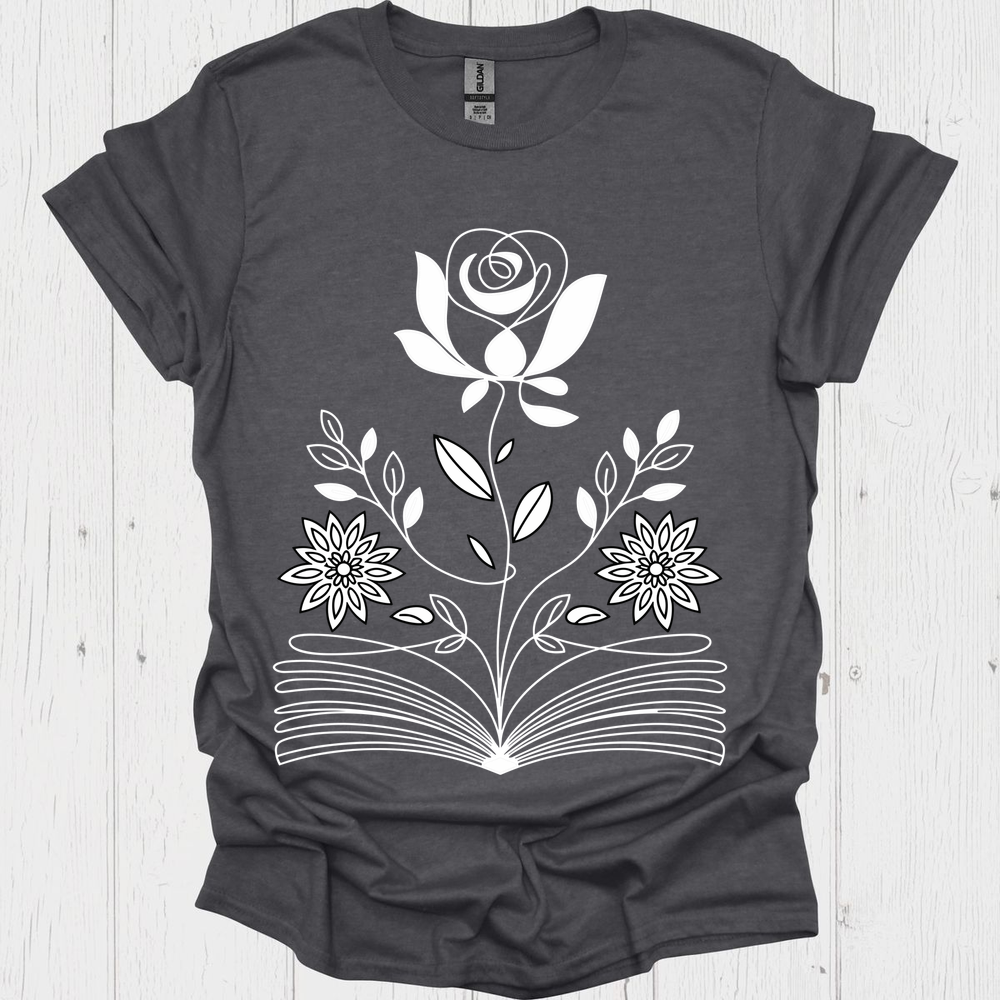 Line Art Floral Book V1b Book Lover T-Shirt