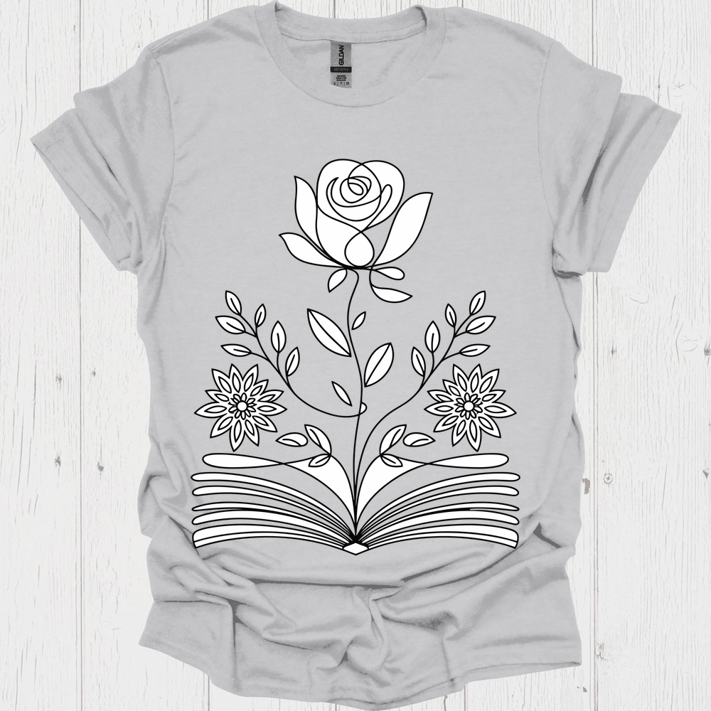 Line Art Floral Book V1b Book Lover T-Shirt