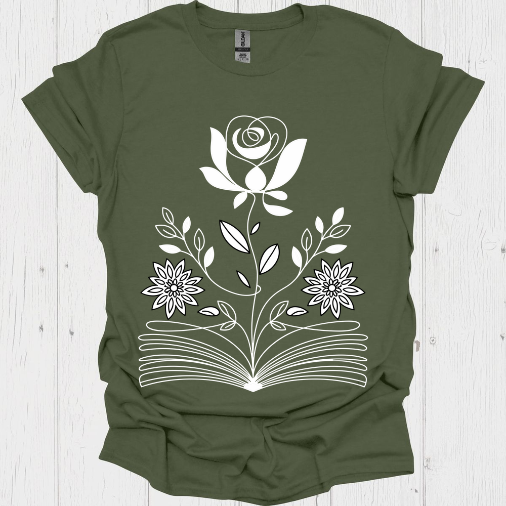 Line Art Floral Book V1b Book Lover T-Shirt
