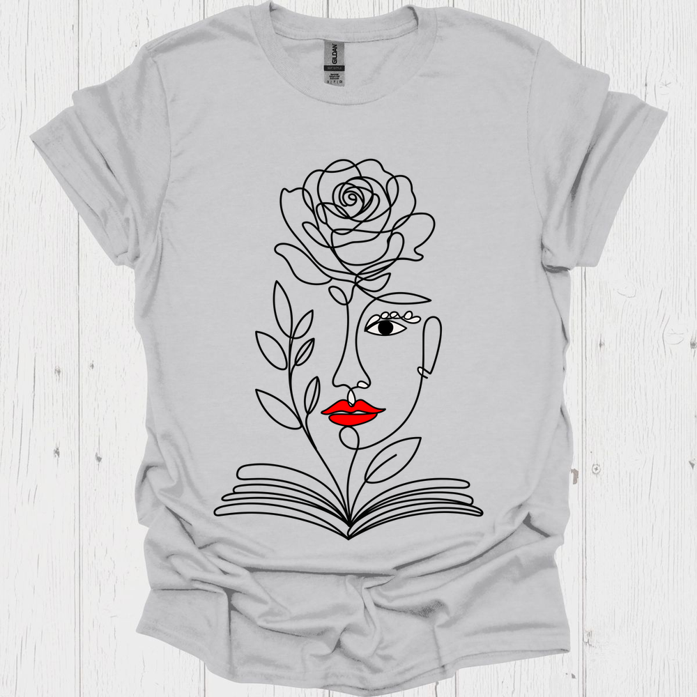 Line Art Floral Book V2b Book Lover T-Shirt