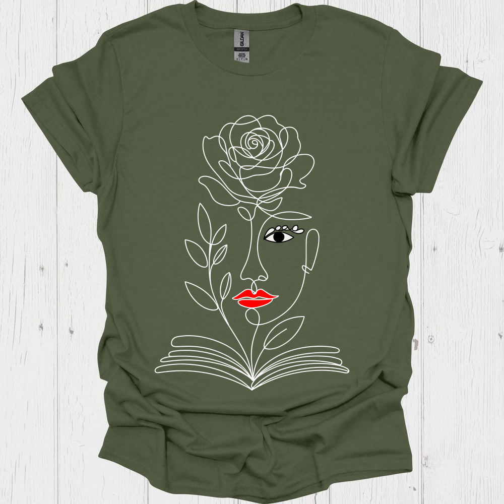 Line Art Floral Book V2b Book Lover T-Shirt
