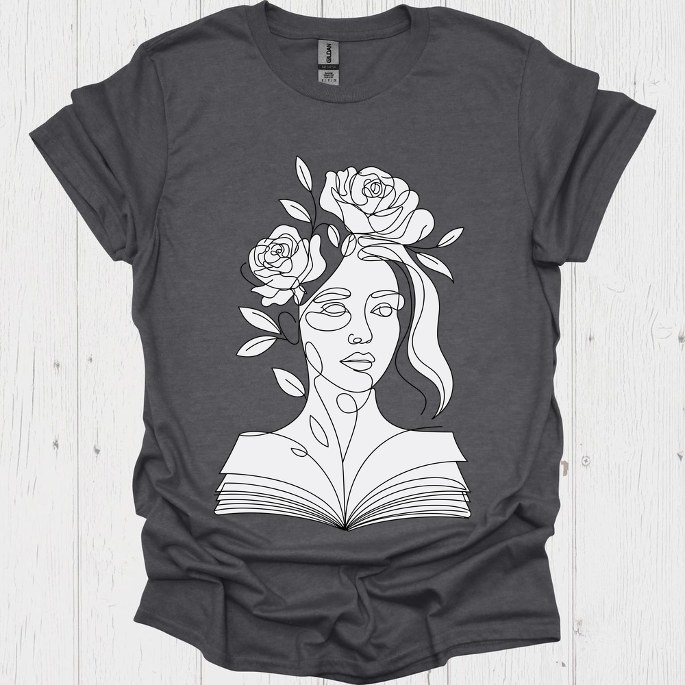 Line Art Floral Book V4 Book Lover T-Shirt