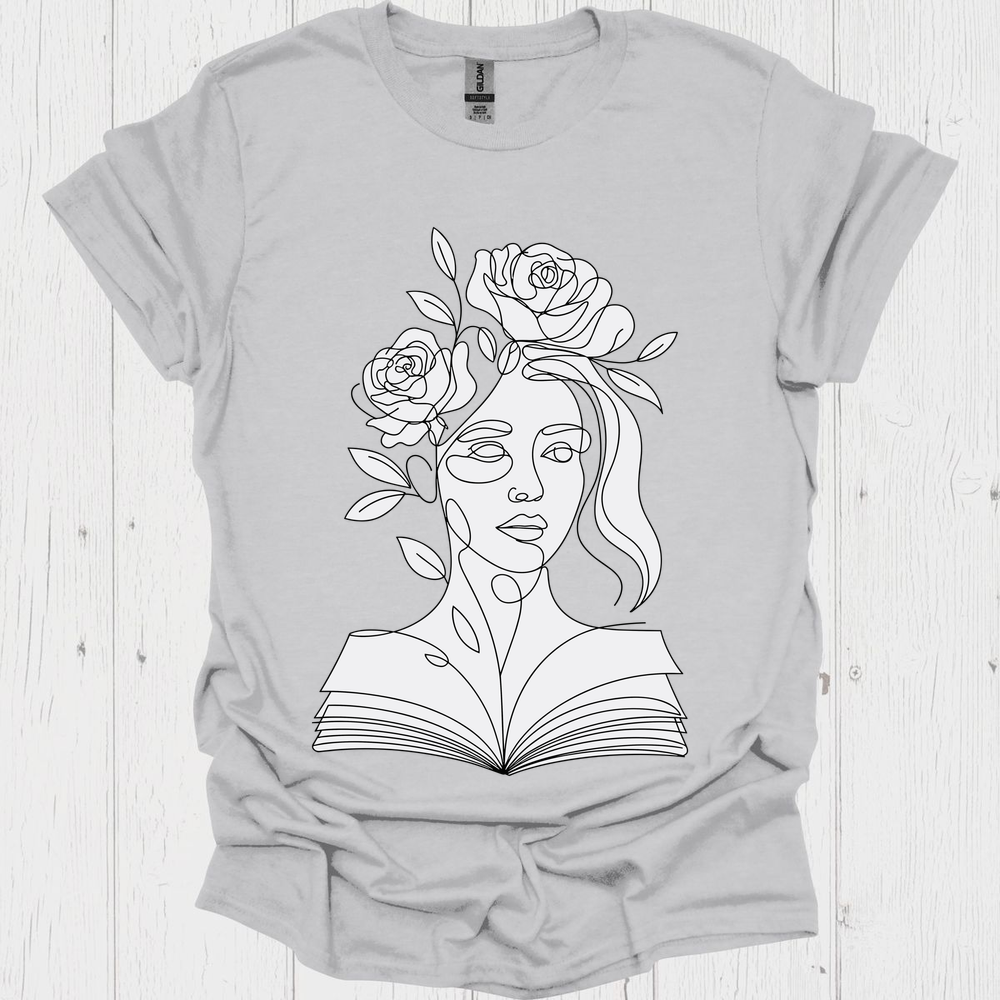 Line Art Floral Book V4 Book Lover T-Shirt