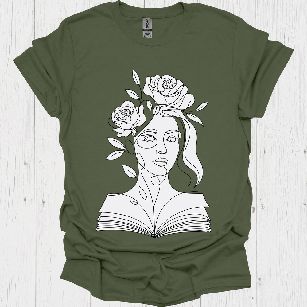 Line Art Floral Book V4 Book Lover T-Shirt