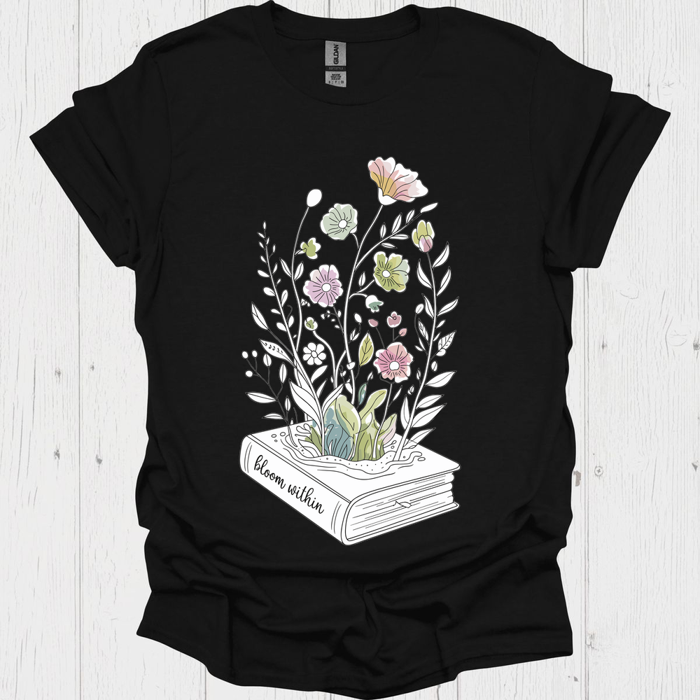 Line Art Floral Book V7 Book Lover T-Shirt