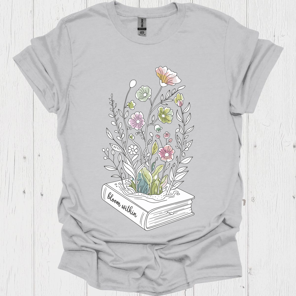 Line Art Floral Book V7 Book Lover T-Shirt