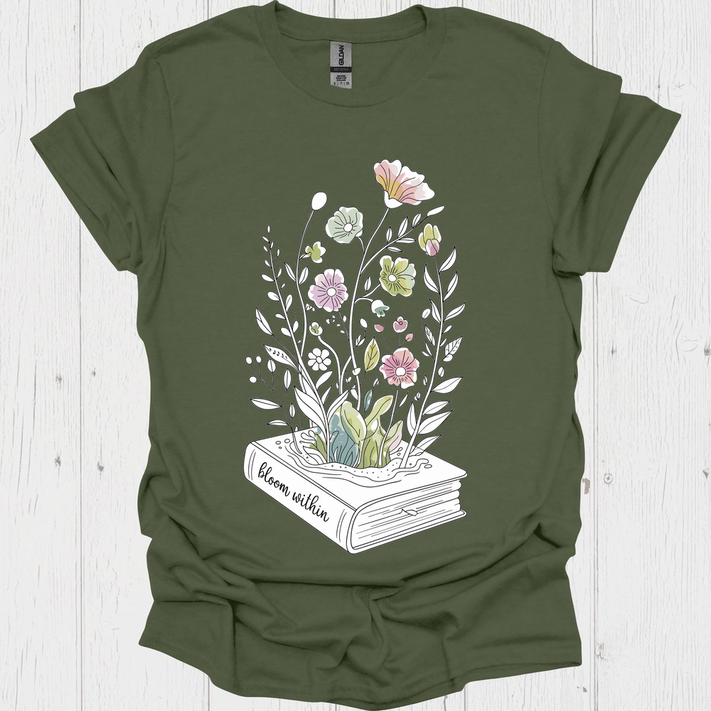 Line Art Floral Book V7 Book Lover T-Shirt
