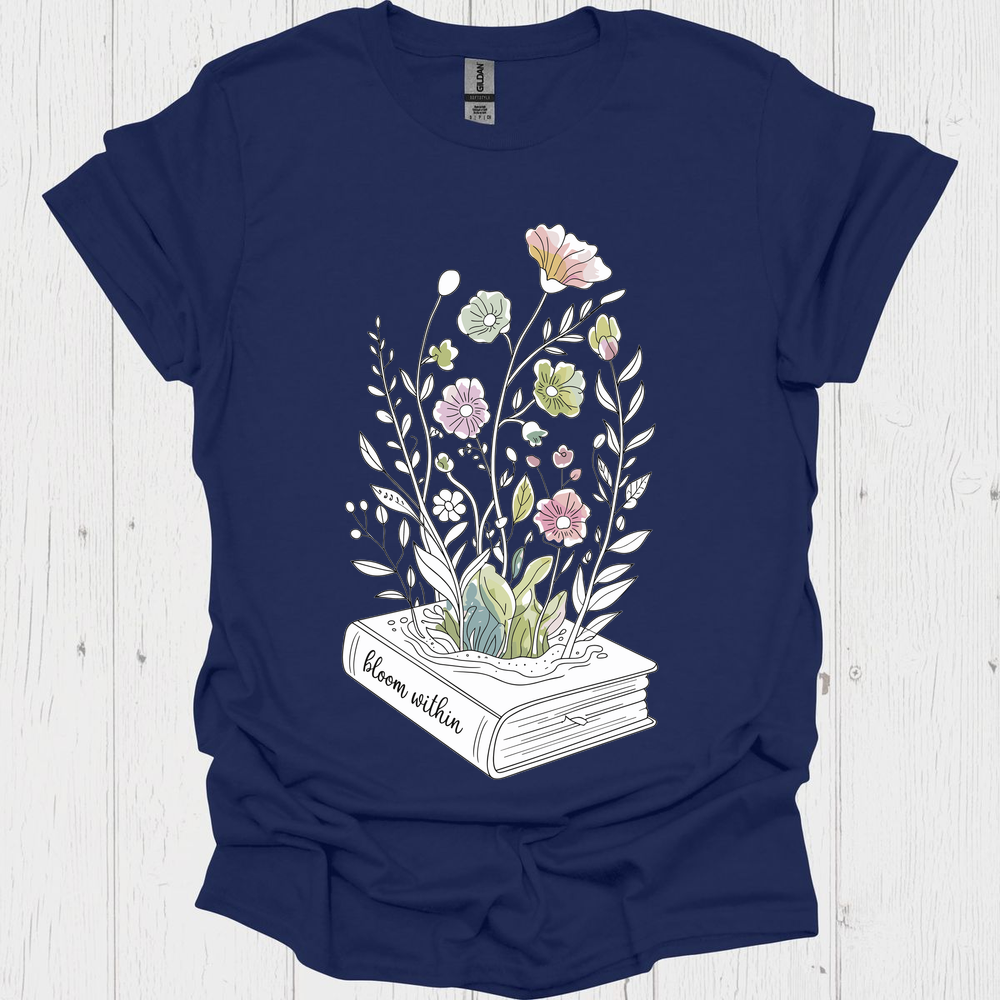 Line Art Floral Book V7 Book Lover T-Shirt