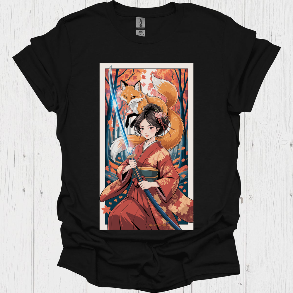 Female Warrior Anime Style T Shirt V3 - Black