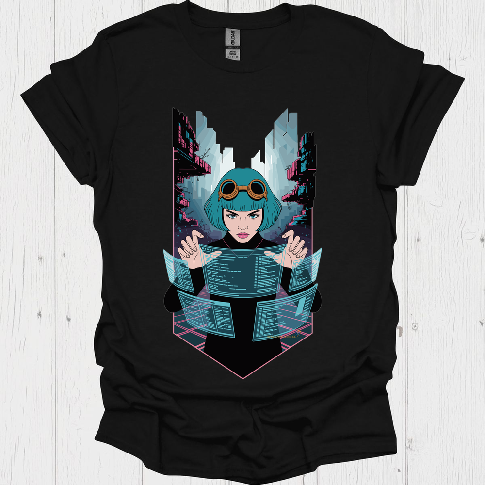 Female Cyberpunk Anime T Shirt - Black