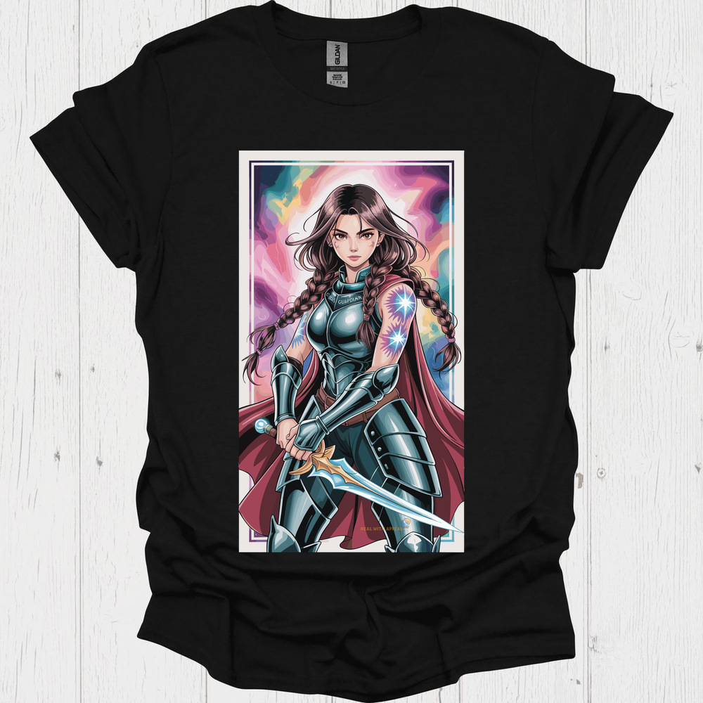 Female Warrior Anime Style T Shirt V6 - Black
