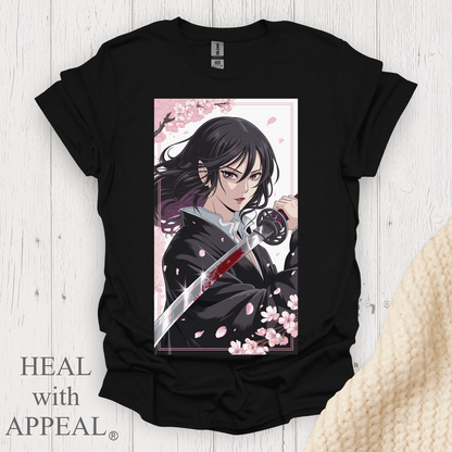 Female Warrior Samurai Girl Anime Style T Shirt V2 - Black
