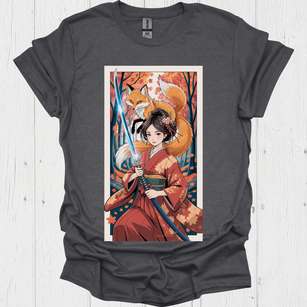 Female Warrior Anime Style T Shirt V3 - Dark Heather