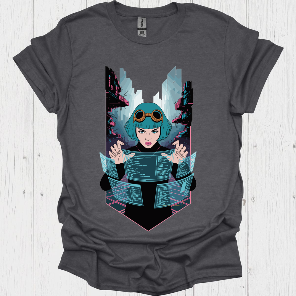 Female Cyberpunk Anime T Shirt - Dark Heather