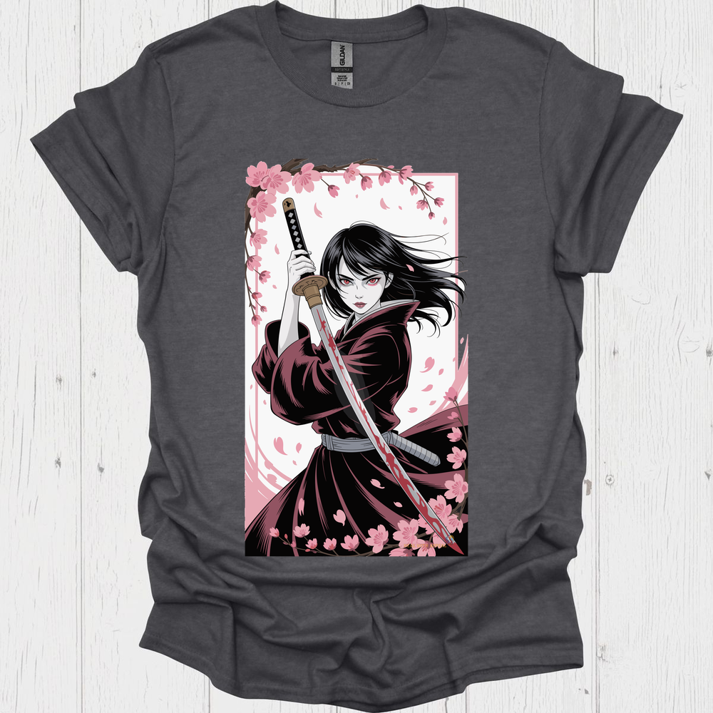 Female Warrior Samurai Girl Anime Style T Shirt V1 - Dark Heather