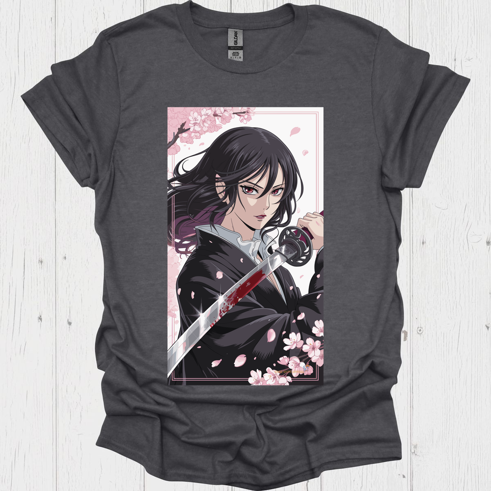 Female Warrior Samurai Girl Anime Style T Shirt V2 - Dark Heather