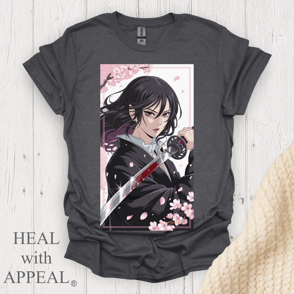 Female Warrior Samurai Girl Anime Style T Shirt V2 - Dark Heather