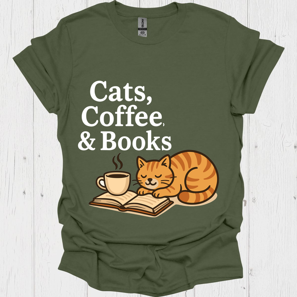 Cats Coffee Books B - Heather Military Green