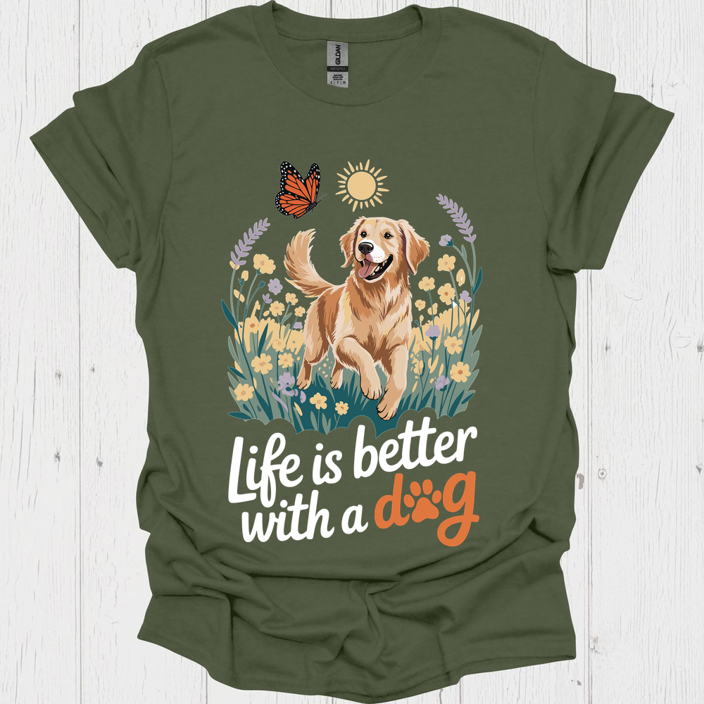 Life Better With A Dog V2b - Heather Military Green
