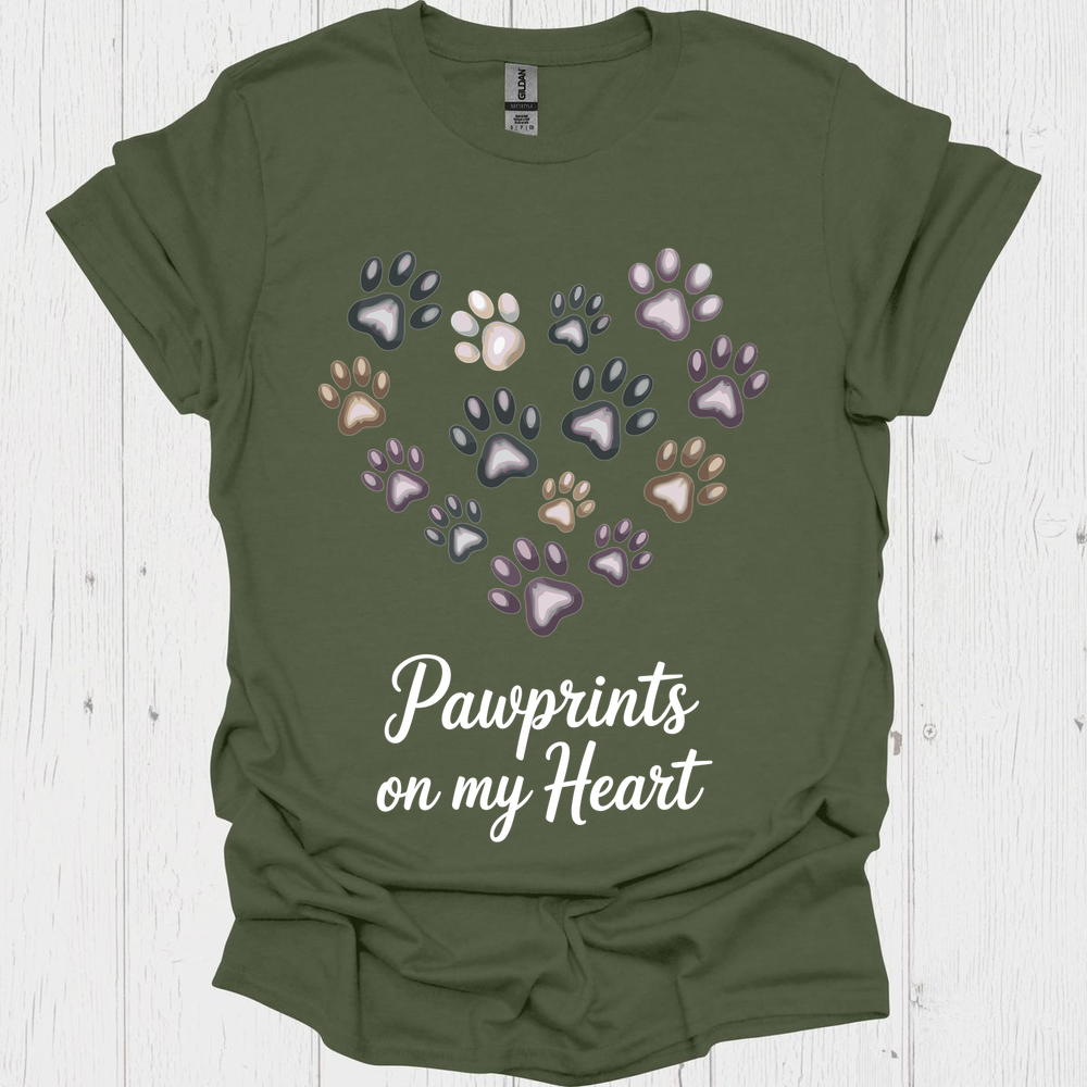 Pawprints On My Heart V2b - Heather Military Green