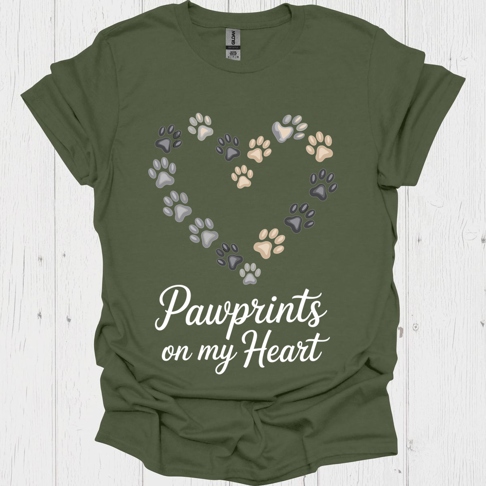 Pawprints On My Heart V3b - Heather Military Green