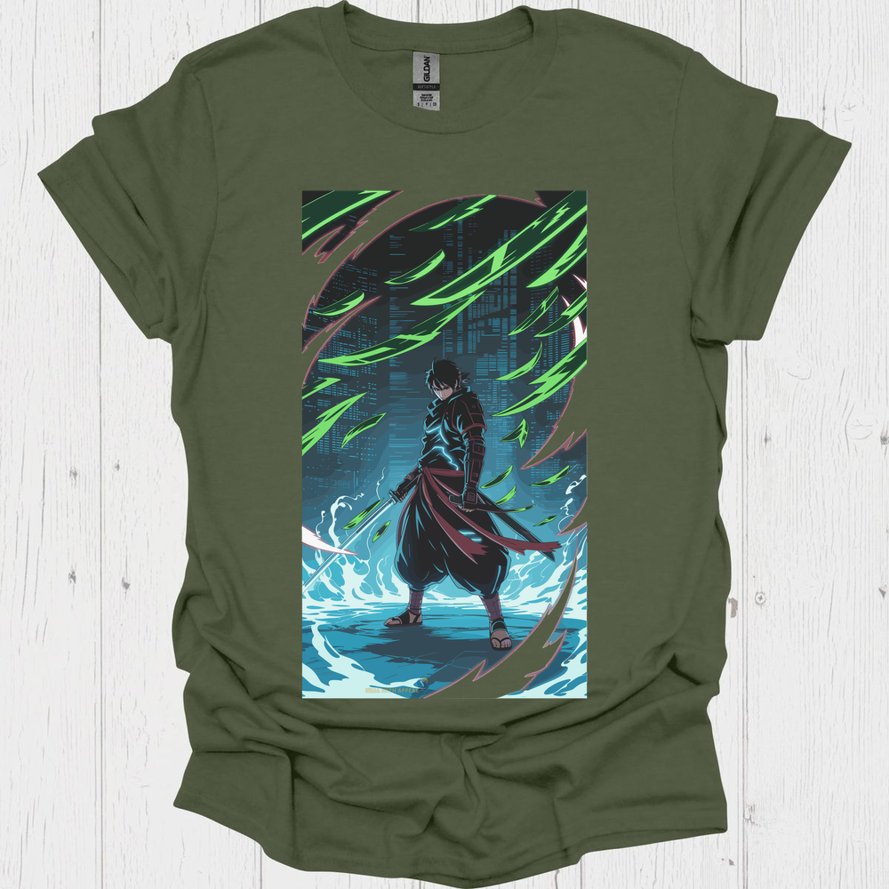 Anime Warrior T Shirt V4 - Heather Military Green