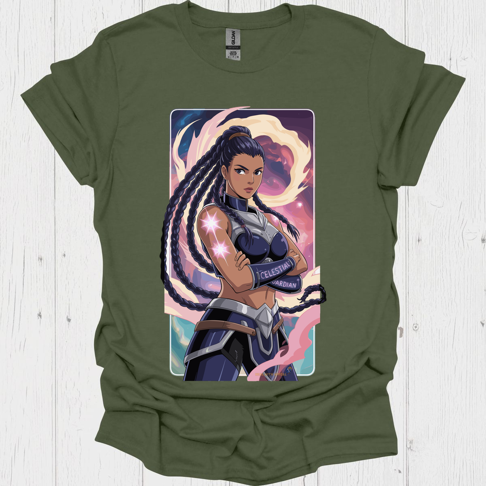 Female Warrior Anime Style T Shirt V5 - Heather Military Green
