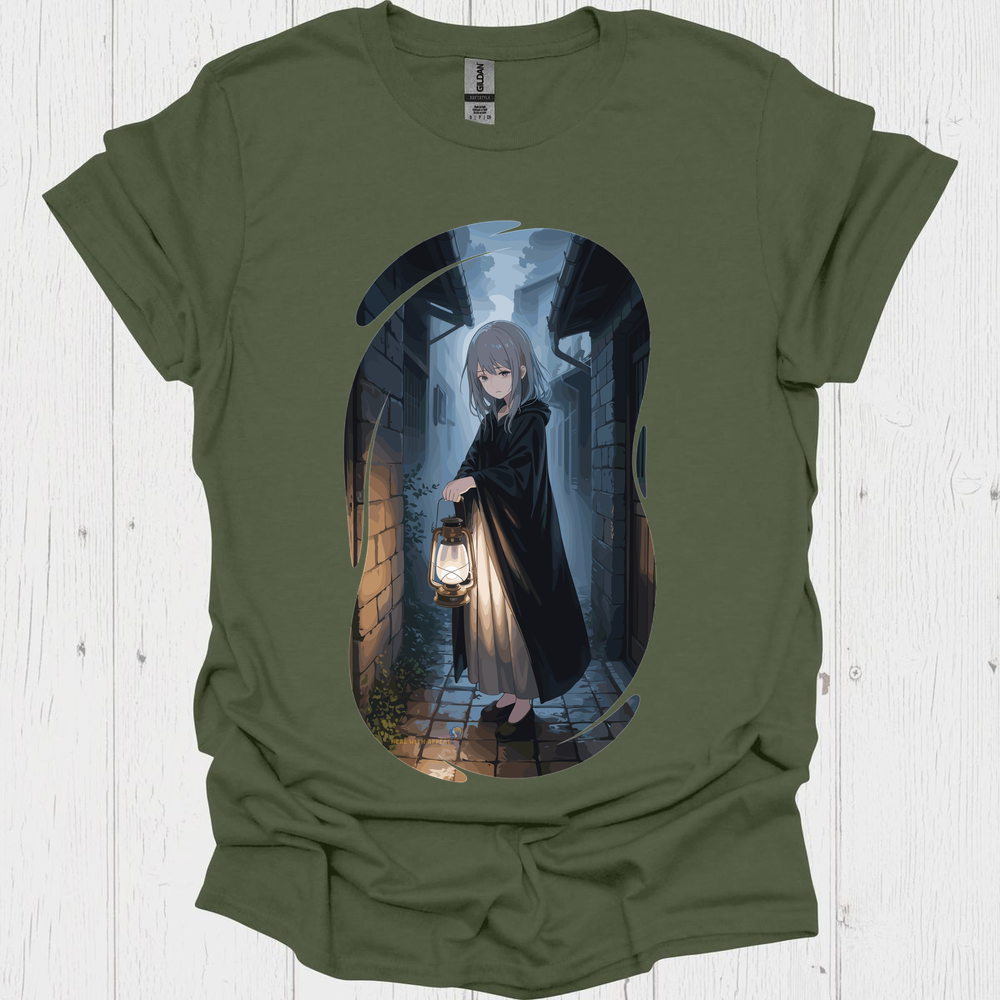 Ghostly Anime Girl T Shirt V2 - Heather Military Green