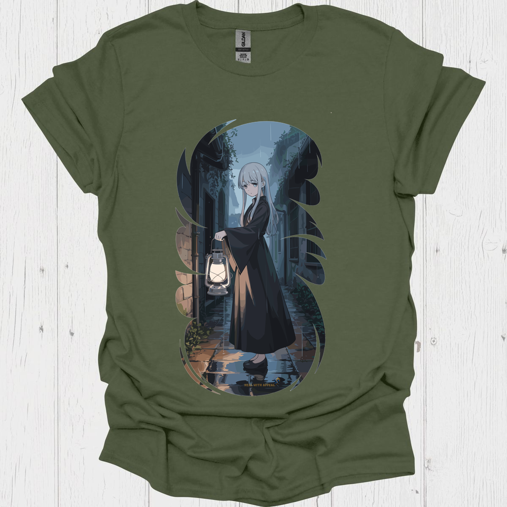 Ghostly Anime Girl T Shirt V3 - Heather Military Green