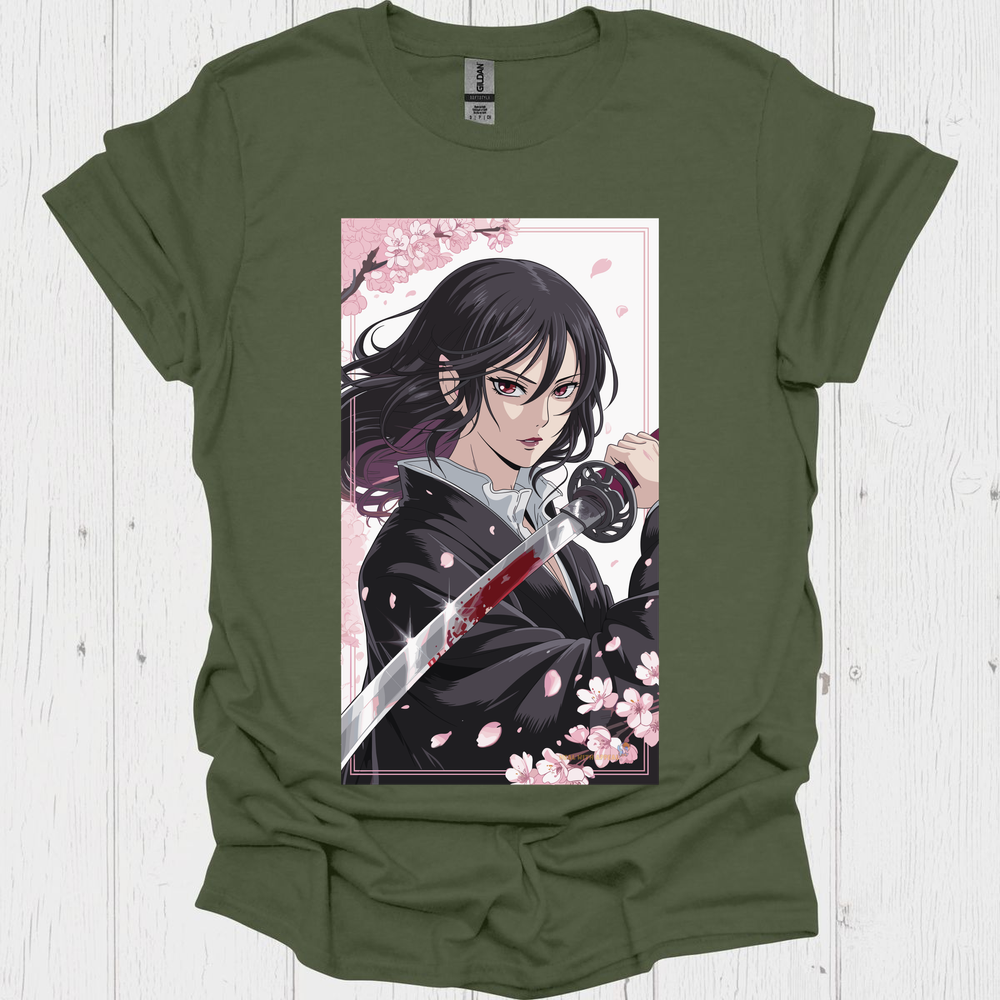 Female Warrior Samurai Girl Anime Style T Shirt V2 - Heather Military Green