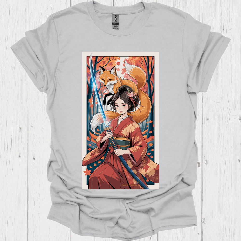 Female Warrior Anime Style T Shirt V3 - Ice Grey