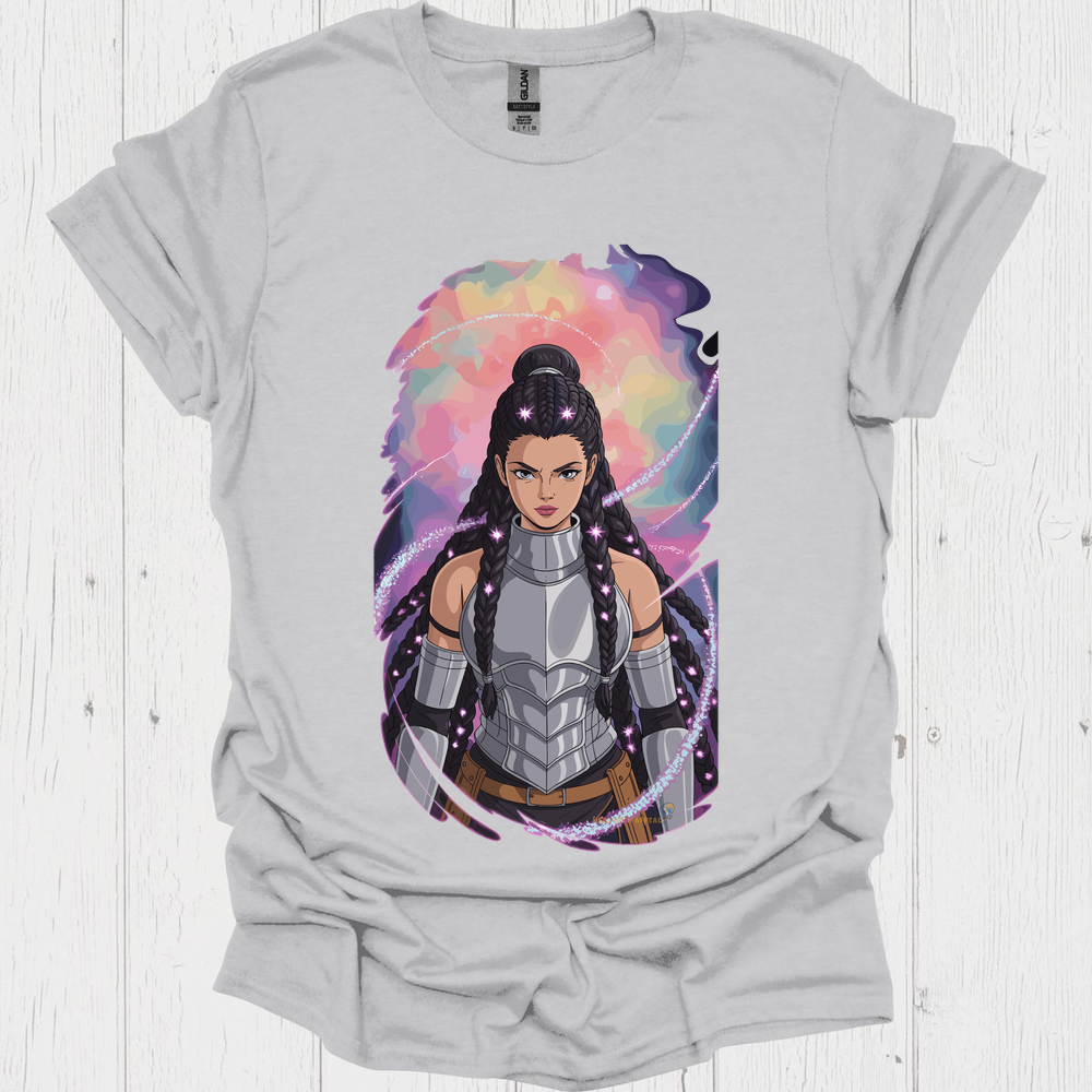 Female Warrior Anime Style T Shirt V4 - Ice Grey