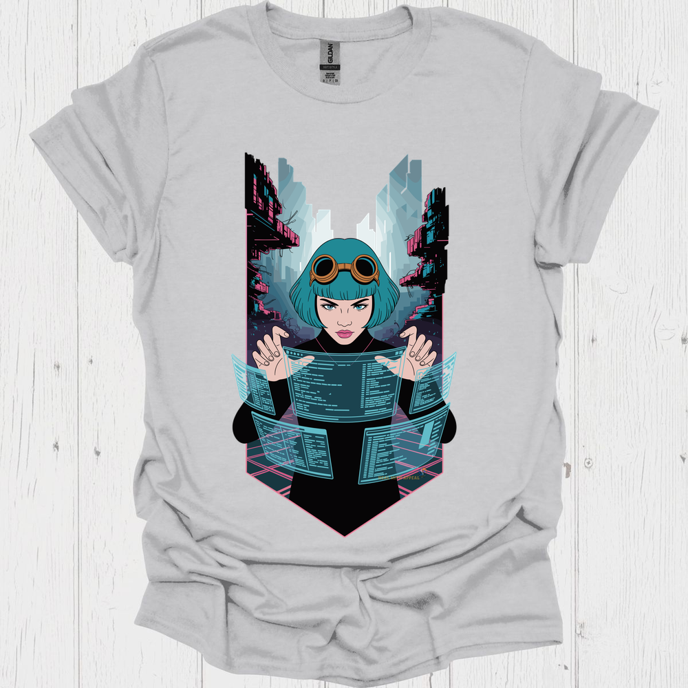 Female Cyberpunk Anime T Shirt - Ice Grey