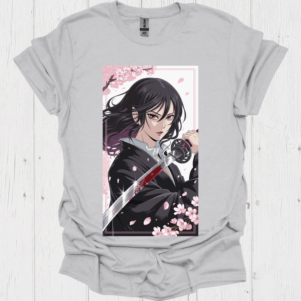 Female Warrior Samurai Girl Anime Style T Shirt V2 - Ice Grey