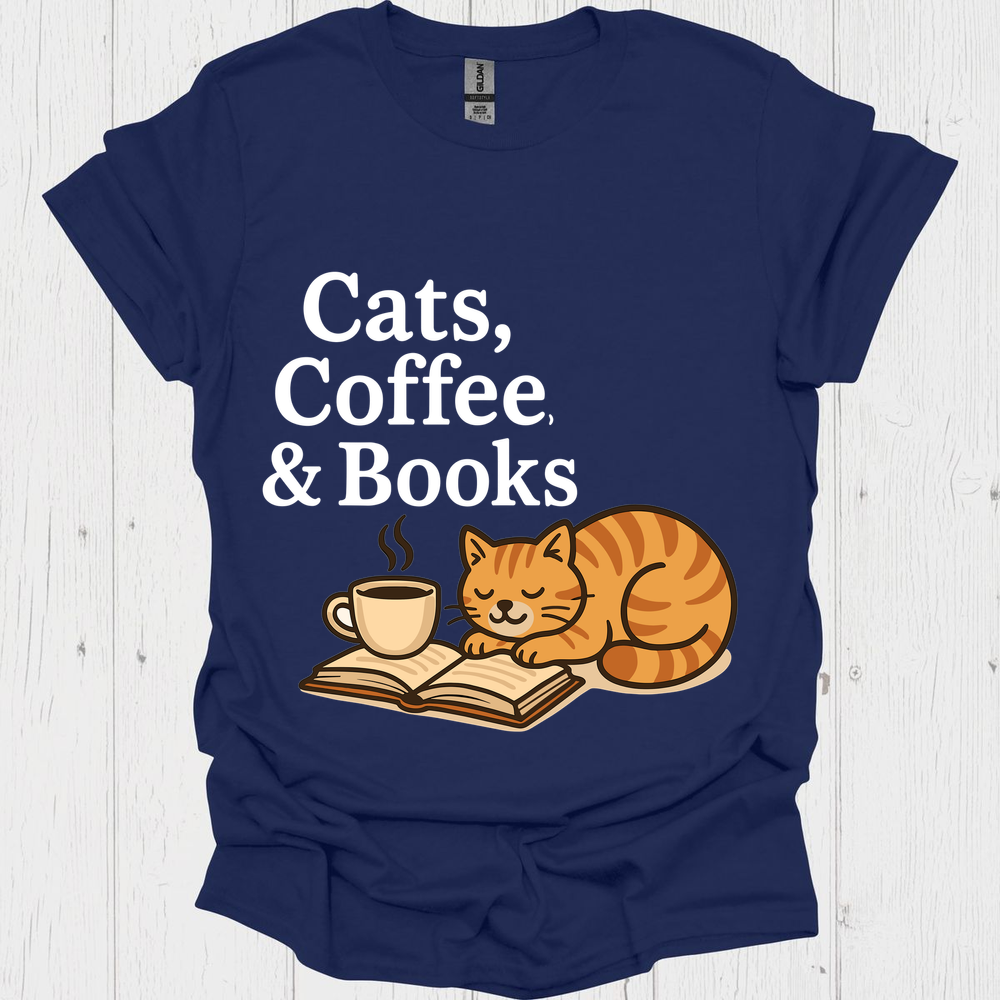 Cats Coffee Books B - Navy