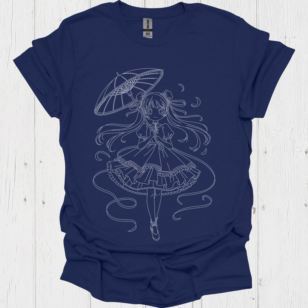 Female Anime Unisex T Shirt Graphic V1b - Navy