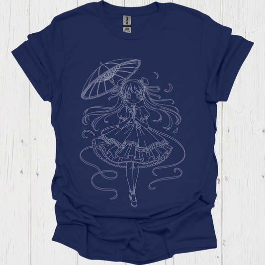 Female Anime Unisex T Shirt Graphic V1b - Navy
